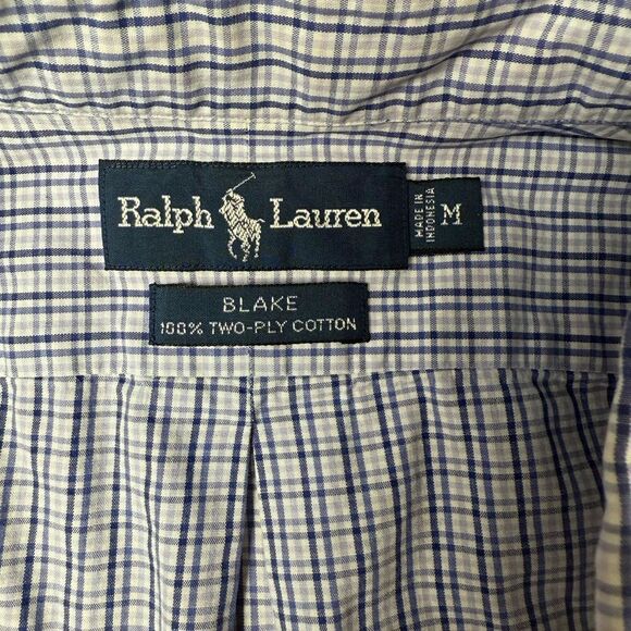 Ralph Lauren Shirt Men's Medium White Blue Plaid 2-Ply Cotton Blake Button-Down - Picture 5 of 8
